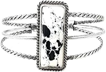 Rosemarie & Jubalee Women's Western Style Semi Precious Howlite Stone Open Cuff Bracelet, Metal, dyed-howlite,
