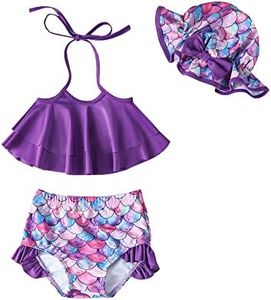 Baby Girl Summer Swimsuit with Hat Toddler Girls Bikini Sets Infant Bathing Suit Beach Outfits, 042a-mermaid Purple, 6-12 Months