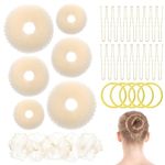 AOZUO Donut Hair Donut Maker Set, 6 Pieces Hair Doughnut Makers, 5 Pieces Invisible Hair Nets, 5 Pieces Hair Bobbles, 20 Pieces, U-Shaped Hair Clips for Children, Girls and Women