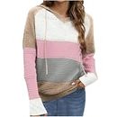 Womens Sweaters Hoodies Trendy Fall V Neck Long Sleeve Colorblock Hollow out Pullover Dressy Casual Loose Sweatshirts, A01 Pink, Large