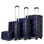 Kono Suitcase Sets of 4 Piece Lightweight ABS Hard Shell Luggage with TSA Lock Spinner Wheels 20" 24" 28" Travel Trolley Case + 13" Beauty Case (Navy, Set of 4)