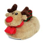 Onmygogo Fuzzy Winter Animal Christmas Moose Slippers for Toddler and Little Kids (Toddler Kid Size 4-6, Khaki)