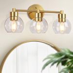 DEERINE 3-Light Gold Bathroom Vanity Light Fixtures, Modern Bathroom Light Fixtures Over Mirror, Rustic Wall Lighting with Globe Glass Shade for Kitchen, Bedroom, Living Room, ETL Listed