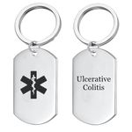 KBNSUIAN Customised ID Medical Alert Ulcerative Colitis Awareness Keychain Personalised Medic Alarm Namplate Key Tag Disease Allergy Identification Reminder for Men Women,with Aid Bag