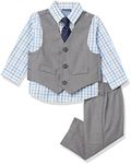 NAUTICA Baby Boys' 4-Piece Set with Dress Shirt, Vest, Pants, and Tie, Light Grey/Blue Check, 18 Months