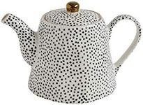 Creative Co-Op White Stoneware Black Speckles & Gold Electroplating Teapot, Cream