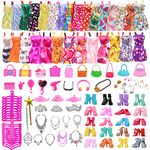 120Pcs Doll Clothes and Accessories Set Compatible with Barbie, Doll Clothes Outfit for Babys Including 20 Dresses 20 Handbag 20 Shoes 60 Jewelry Accessories Random Style for 11.5 inch Girl Doll Gifts