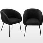 Zesthouse Sherpa Dining Chairs Set of 2, Modern Kitchen Chairs Accent Chairs with Arms, Upholstered Teddy Fabric Chairs with Metal Legs, Black