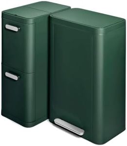 Caraway Rectangular Trash and Recycling Duo - Stainless Steel 13 Gallon Step Trash Can and 2-Drawer Recycling Bin - Emerald