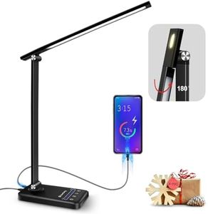 LED Desk Lamp, Battery Operated Cordless Table Lamp with 35 Adjustable Lights, USB Charging Port, Night Light & Smart Memory Function, LED Desk Light Office Lamp for Home, Bedroom, Reading (Black)