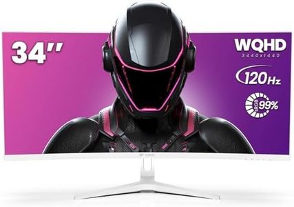 CRUA 34" Curved Gaming Monitor, WQHD 3440x1440, 120Hz Computer Monitors, 1500R VA Screen, 99% sRGB, AMD FreeSync, Blue Light Filter, HDMI 2.0 & DP 1.4, Wall Mountable Installs- White