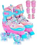 Sportneer Kids Roller Skates, Roller Skates with Protective Gear Set, Adjustable Roller Skates with 8 Light up Wheels, for Girls Kids Youth Beginner Indoor & Outdoor Use (1pair)