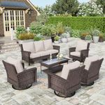 HERA'S HOUSE Patio Furniture Set, High Back Swivel Chair with 5.5" Thick Cushions, 6 Pieces Oversized Outdoor Wicker Rattan Conversation Set for Garden Backyard (Brown/Beige)