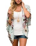 YONHEE Women Chiffon Loose Shawl - Floral Cover Up Chiffon Print Kimono Beachwear Boho Summer Casual Blouse Swimwear Cardigan Swimsuit (LightGreen, Large)