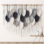 Weldomcor Macrame Wall Hanging Leaf Woven Tapestry Bohemian Chic Wall Hanging Feather Large Handmade Wall Art Decor for Bedroom Living Room Apartment Ornament, 39 inch(100cm)