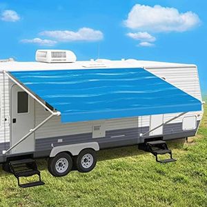 Leaveshade RV Awning Fabric Replacement Camper Trailer Awning Fabric Super Heavy Vinyl Coated Polyester 14'3''(Fit for 15' Awning)- Blue Wave