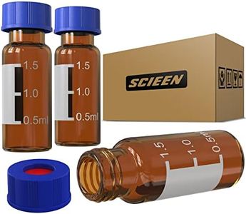 SCIEEN Autosampler Vial, 2ml HPLC Vial, Amber Lab Vial, Sample Vial with Writing Area, 9-425 Screw-Thread Vial, Blue Screw Cap with Hole, White PTFE & Red Silicone Septa 100 Pack