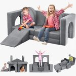 Aukdin Kids Couch 14PCS Modular Play Couch for Toddler Kids Playroom/Bedroom, Nugget Couch Kids Boost Creativing Playing Sleeping Reading for Boys Girls Teens (Grey)