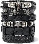Evrblock Skull Bracelet - 6 Pcs Black Leather Bracelets for Men & Women, Emo, Grunge, Punk Accessories – Adjustable Size (7" to 11"), Durable Leather, Comfortable Fit, Stylish & Unisex