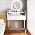 Vanity Desk,Dressing Table with Mirror Touch Screen Lighted, Makeup Vanity Desk with Drawer, Adult Bedside Table Dressing Table, 3 Lighting Modes Makeup Table for Bedroom Small Space