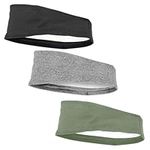 E Tronic Edge Headband - Fitness Headbands for Women & Men, Non-Slip & Quick Dry Sweat Bands for Running, Workout, Gym, Sports Training - One Size Fits All, 3-Pack, Black-Gray-Green