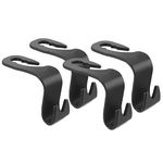 Gambit Automotive Multi-Purpose Plastic Backseat Headrest Hooks - Pack of 4 (Black) for Groceries, Handbags & More