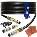 1STec 40m Quality Digital TV Male to M/Female Gold Plated F-Connector Cable for FreeView HD Freesat BT YouView Satellite Dish or Rooftop Aerial to Wall Box Plug or Socket Lead (40 Metre, Black)