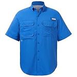 BASSDASH UPF 50 Men’s Fishing Dress Shirt Button Down Woven Short Sleeve Outdoor, Vivid Blue, 4X-Large