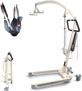 WHLICKS Electric Patient Lift Transfer Chair - 400LBS Capacity Full-Range Base Adjustable Electric Lift with Floor-to-Seat Lifting, 360° Swivel Hook, Fast Folding & Braked Casters (White)