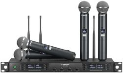 Phenyx Pro Wireless Microphone System, Quad Channel Wireless Mic, w/ 4x40 Channels, 4 Handheld Dynamic Microphones,Auto Scan, Long Distance 328ft, Microphone for Singing, Church, Karaoke (PTU-7000A)