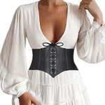 DERLOW Women's Corset Belt Wide Leather Waist Belt for Daily Punk Halloween Dresses Black, Black Corset, Large (33.5"-37")