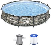 Bestway Steel Pro Max 12 Foot x 30 Inch Round Above Ground Swimming Family Pool Set Outdoor Steel Frame with Filter Pump and Filter, Stone Print