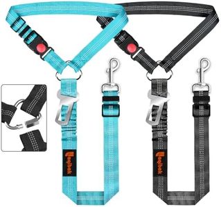 Removable Dog Seat Belt Harness for Car, 3 in 1 Pet Dog Car Seatbelt Leash, Retractable Restraint Secures to Vehicle Headrest & Adjustable Reflective Bungee Dog Seatbelt Tether, Blue and Black