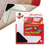 NeverCurl 4PK Rug Corner Grippers - Instantly Flattens Rug Corners Stops Rug Slipping, Stiff Layer Prevent Curling, Renewable Rug Gripper Sticky Gel, Easy Lift Design to Clean Under Rugs, USA Patented