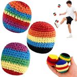 Hand-Made Knitted Footbag Sack, 2026 Upgraded Assorted Foot Bag Crochet Hacky Ball for Adults, Juggling Balls for Beginners, Colorful Geometric Pattern for Outdoor Party Game (Random Color(3Pcs)