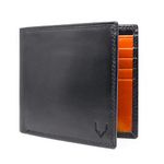 PELLE TORO Minimalist Slim Mens Wallet, Handmade Real Leather Card Wallet with RFID Blocking, 10 Card Holder Slots & Note Section, Black & Orange