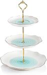 Sweejar 3 Tier Ceramic Cake Stand,Dessert Stand,Cupcake Stand,Tea Party Pastry Serving Platter,Food Display Stand for Tea/Coffee/Birthday/Wedding/Women/Afternoon/Gift - Blue