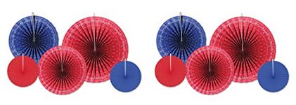 Beistle 59542 Bandana Accordion Paper Fans 10 Piece, 9"-16", Red/Blue