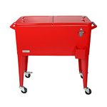 Pearington 80 Quart Rolling Ice Chest, Portable Patio Party Bar Drink Cooler Cart, Beverage Pool with Bottle Opener, Ruby