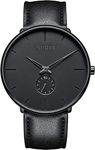 BUREI Men Quartz Watch Black Analog Dial Minimalist Classic Design