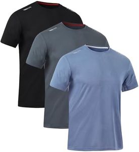 Zoofly Mens Tshirt 3 Pack Gym Workout T Shirts Quick Dry Sports T-Shirt Crew Neck Short Sleeve Athletic T Shirt, Black/Grey/Dusty Blue L