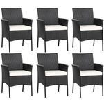 RELAX4LIFE Patio Dining Chairs Set of 6, Indoor Outdoor Wicker Armchairs with Cane Back, Soft Cushions, 6 Pack PE Woven Rattan Kitchen & Dining Room Chairs, 360LBS Weight Capacity (6, Black+Beige)