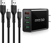 USB Wall Charger, USB Type C Cable 6ft, iSeekerKit 4Ports Fast Charge 3.0 Power Adapter with 2Pack PVC USB C Cable Compatible with Samsung Galaxy S10 S9 S8 Note 8 9, HTC and More