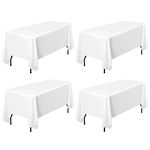 Pesonlook 4Pack White Table Clothes for 8ft Rectangle Tables, 60 x 126 Inch Rectangle Tablecloth Anti-Wrinkle Washable Polyester Tablecloths for Wedding Reception Banquet Party