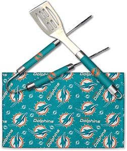 Northwest Offically Licensed Miami Dolphins NFL 3 Piece BBQ Grill Set - Spatula, Tongs and Towel, Scatter Print