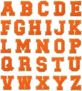 uxcell 26pcs Glitters Chenille Letter Patches 5.5cm / 2.17" Chenille Iron-On Letter Patches Applique for Clothing Hats Jeans Shoes Bags (Orange, Letter A-Z)