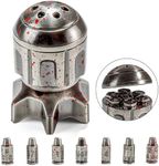 DND Bullet Dice Set with Spinner Spacecraft Container- Spinning Rocker Container with 7 Metal Polyhedral - Cyberpunk Style Dices for Warhammer 40K, D&D, Sci-Fi, War, or Crime Theme Tabletop Games