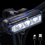 Super Bright Bike Lights 1200 Lumen, 3 LED Bicycle Light with High Beam Low Beam, Best Bike Lights for Night Riding, USB-C Rechargeable Bike Headlight, Waterproof Bicycle Lights Power Bank Function