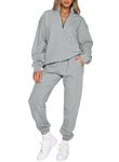 Aleumdr 2 Piece Sweatsuit Outfits for Women 2024 Fall Fashion Jogging Sets Casual Long Sleeve Half Zip Pullover Drawstring Jogger Lounge Tracksuit Gray Large