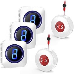 Personal Alarm Call Bell, 1,000FT Long Range Buzzer Call Bell, Wireless Caregiver Pager for Elderly with 2 SOS Call Panic Buttons 3 Plug in Receivers LED Flash with 55 Chimes 5 Volumes Levels